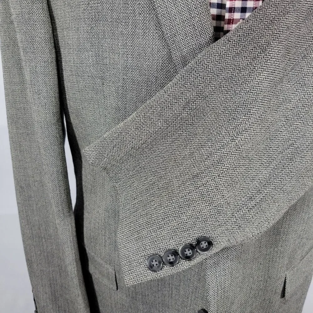 Calvin Klein Men's‎ Sport Coat Blazer Two Button Gray Herringbone Wool Size 44XL